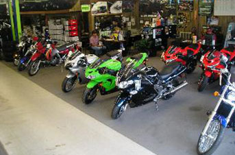 Store view inside, motorcycles